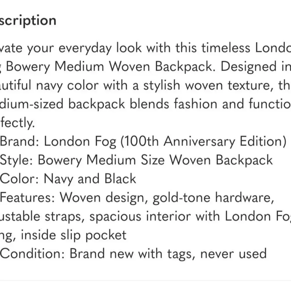 London Fog Black Bowery Woven Backpack